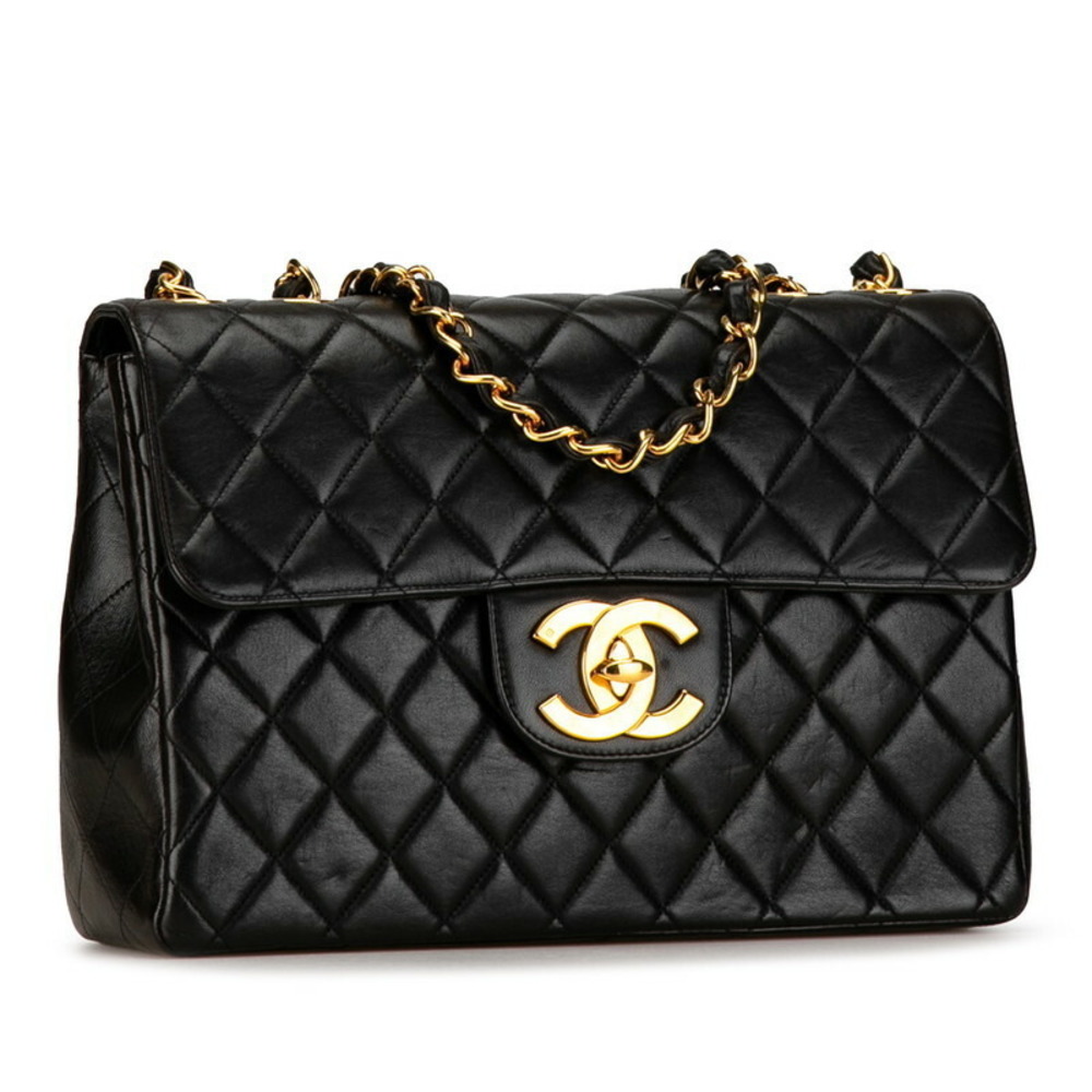 Chanel 30 Coco Mark Lambskin Chain Matelasse Shoulder Black Bag